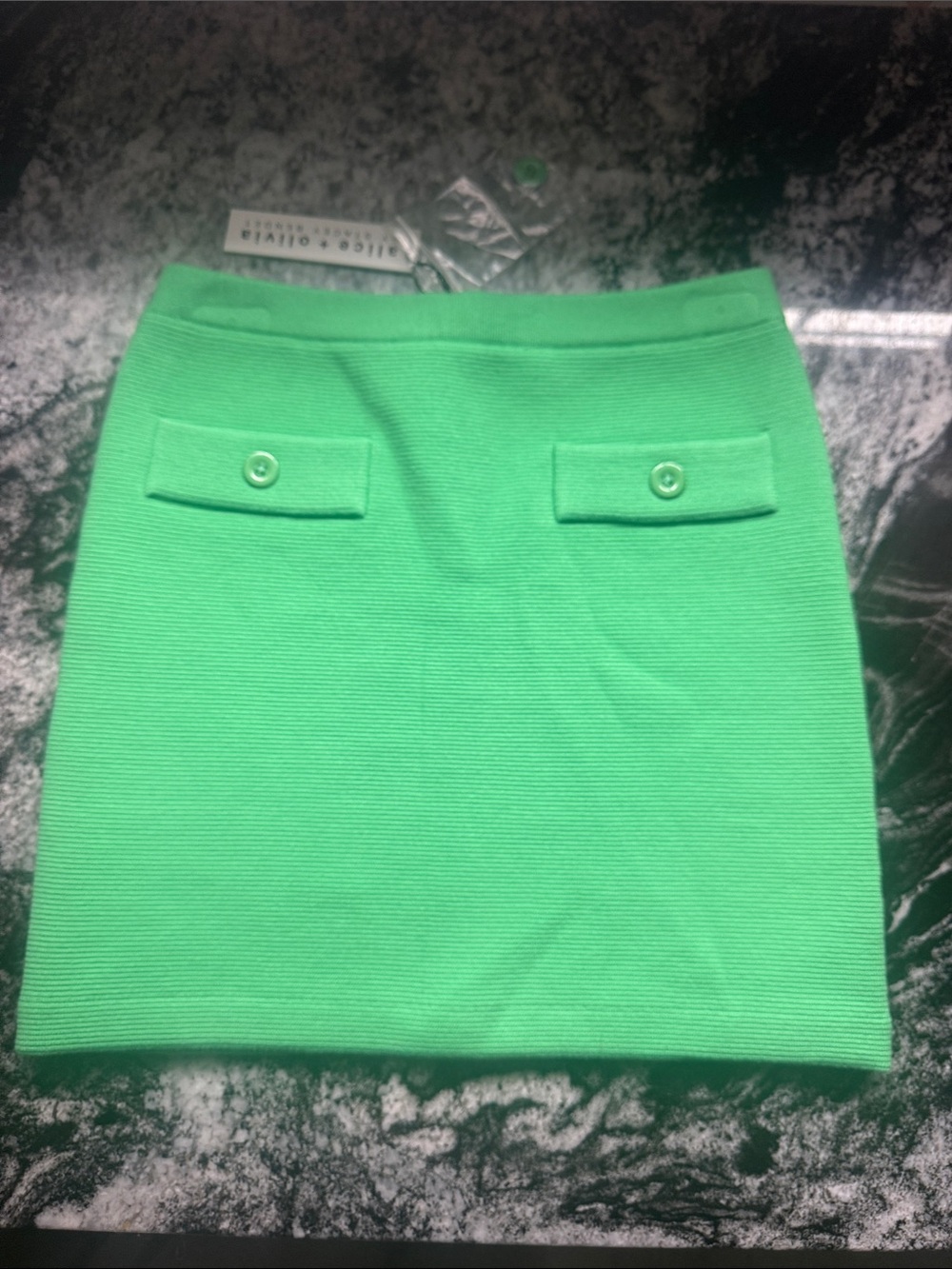 Alice + Olivia Neon Green Pocket-Detail Mini Skirt